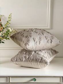 1件套蝴蝶结装饰枕套，可爱俏皮，房间装饰，仿毛皮，柔软蝴蝶结，学院风，蓬松毛绒，优雅靠垫套，适用于床、沙发、躺椅，秋冬季节，情人节装饰 - 咖色 - 查看 4