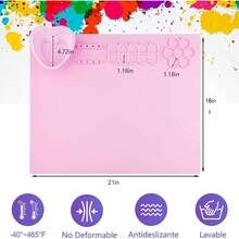 EstiloTendenciaAlfombrilla De Silicona Para Pintura AcríLica Con Taza De Limpieza Desmontable, Paletas, Soportes Para Pinceles,20 * 16 Pulgada Juego Pintura Para NiñOs, Regalo, Pintura, Arcilla (Rosa)Calidad PremiumVersióN Mejorada - Rosa - Ver 6