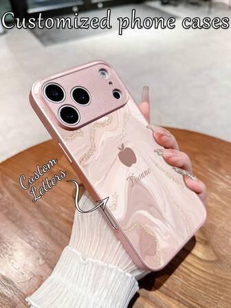 1ชิ้น ชื่อที่กำหนดเอง, เคสโทรศัพท์ส่วนบุคคลลายหินอ่อนสีชมพูทองแบบเรียบง่าย ลาย Apple สร้างสรรค์ เข้ากันได้กับ Samsung S24 Ultra/S25 Ultra และ Apple 17 Pro Max/16 Pro Max/15 Pro/14 Plus/13 Pro/12 Pro Max/11/Xs Max/8/7/6 Plus, เหมาะเป็นของขวัญวันเกิด, สำหรับแฟน/เพื่อนชาย หรือใช้ส่วนตัว