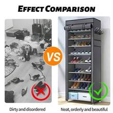 5/7 Tier Shoe Organizer With Nonwoven Fabric Cover Shoe Cabinet, Easy To Assemble, Portable Shoe Cabinet, Shoe Storage Shelf For 27-35 Pairs Of Shoes, Suitable For Various Scenes Such As Entryway, Suitable For Sneakers, High Heels, And Boots - 5 tầng & Đen - Xem 10