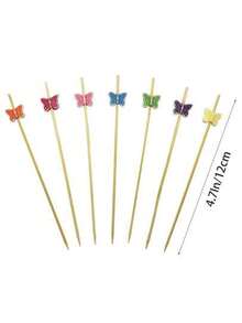 10/50/100个蝴蝶竹制水果串，适用于酒吧、餐厅、派对、拼盘、蛋糕、甜点和汉堡。 - 彩色 - 查看 9