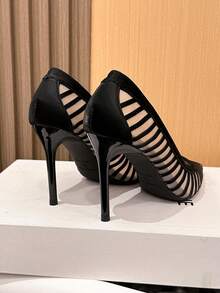 Women's Elegant Casual Party Pumps, Mesh Commuter Shoes, Fashionable Sexy High Heels,Stiletto Heels - Black - View 12
