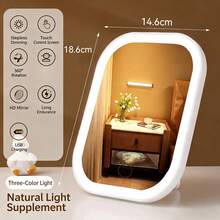 LED Lighted Makeup Mirror, Portable Foldable Mirror With Adjustable Stand, 3 Color Modes, Smart Dimmable Touch Screen, Suitable For Vanity, Bedroom, Dressing Room, 360° Rotation, USB Charging, Great Gift For Valentine's Day, Mother's Day, Girls, Graduation