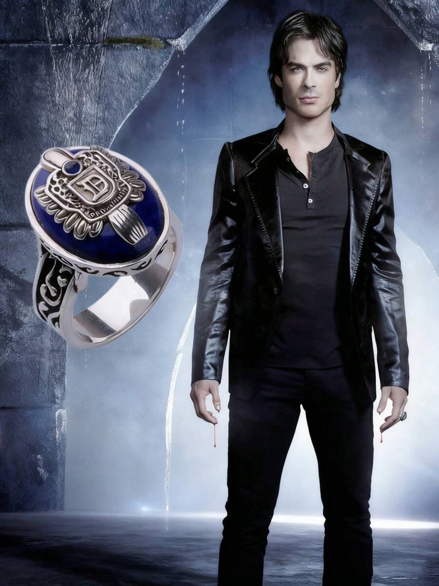 Vampire Rings Daylight Rings Vintage Crystal Ring With Blue Lapis Fashion Movies Jewelry Cosplay - Silver - View 1