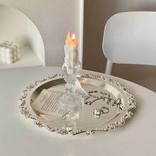 1 Pieza/Juego de 4 Piezas de Elegantes Platos de Cena de Acero Inoxidable Tallados con Patrones Florales Geométricos, Disponibles en Acabados Dorados y Plateados, Platos para Pasteles de Metal, Bandejas para Té de la Tarde, Portavasos para el Hogar y la Sala de Estar, Bandejas Multifuncionales de Acero Inoxidable, Platos para Aperitivos, Platos para Frutas, Platos para Fruta Seca, Platos de Almacenamiento de Joyas/Accesorios - Multicolor - Ver 3