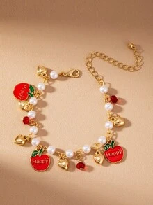 1 件可爱的草莓/樱桃/心形儿童手链，适合日常佩戴或作为礼物