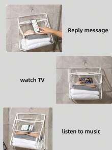 حقيبة تخزين ملابس شفافة مقاومة للماء وذات شاشة لمس كبيرة السعة، يمكن تعليقها، باللونين الأبيض والأسود متعددة الوظائف، يمكن فتحها وإغلاقها، مناسبة للحمام والغرفة الجامعية، تأتي مع خطاف عشوائي