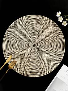 4/6 piezas Manteles individuales redondos con lámina de oro, diseño de trigo, material PVC de 15 pulgadas, lavables, adecuados para comidas, eventos, fiestas, bodas, despedidas de soltera, uso doméstico y diario - Dorado - Ver 7