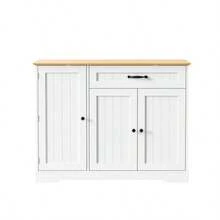 Modern, Elegant Sideboard With 3 Doors And One Drawer, Buffet Cabinet For Dining Room, Living Room And Hallway (White+Natural) - 白色 - 查看 1
