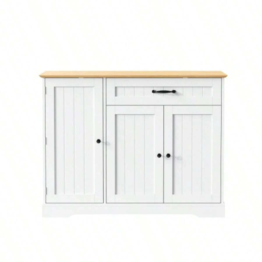 Modern, Elegant Sideboard With 3 Doors And One Drawer, Buffet Cabinet For Dining Room, Living Room And Hallway (White+Natural) - 白色 - 查看 1