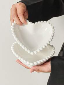 1pc/2pcs French Ins Style White Ceramic Cake Plate, Pearl Edged Porcelain Dessert Plate, Household Dish Snack Plate Dessert Bowl