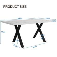 Dining Table, Design With Crossed Legs, Rectangular Dining Table, Coffee Table, Modern, Simple Wrought Iron Dining Table, L140*W80*H76cm, Marble Structure, Black And White [OLD SKU:N634P243975W] - White Marble - View 2