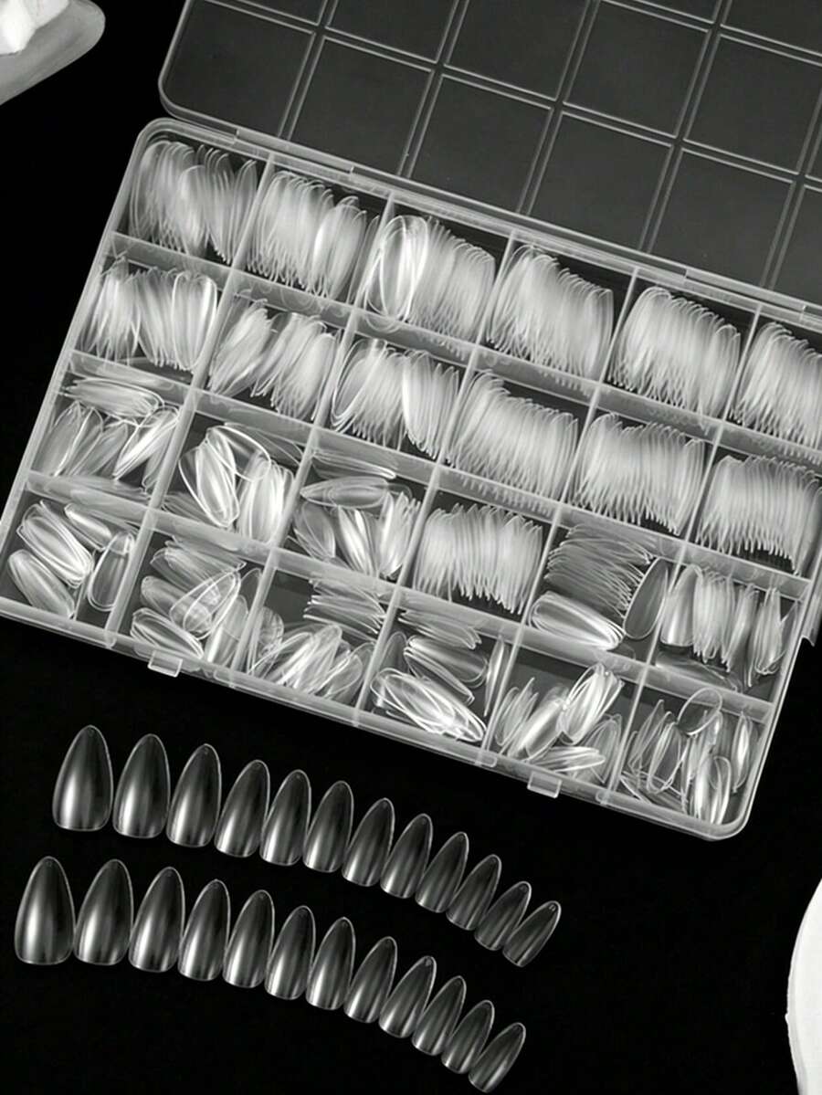 Almond Fake Nails 504pcs - Long Ballerina Press On Nails Clear Almond Ballet Round Nails Tips For Full Cover Acrylic False Nails Art, Home DIY Nail Salon Nail Supplies - Clear - View 1