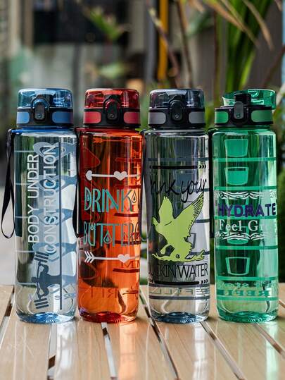 1个1000毫升/32盎司3D打印水瓶，多种颜色图案可选，带有时间刻度，适合户外旅行、运动、健身，是节日和生日的绝佳礼物。