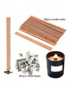 160pcs Of DIY Wooden Strip Wick And Base. Candle-Making Wick, Available In Single And Double Pieces, With Iron Support. DIY Candle Making. High-Quality Wooden Candle Wick. Produces Crackling Sound During Burning. - Multicolor - View 14