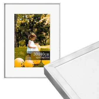 1个，30x40厘米/12x16英寸相框，A3简约经典金属线条斜角3D相框，A4 3D证书框，高品质金属拉丝纹理，高分辨率亚克力，可竖放和横放（银色）