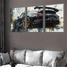 Bộ 3 tranh canvas treo tường hình xe thể thao màu đen, phong cách cổ điển hiện đại, trang trí dọc, phù hợp cho nhà, văn phòng, phòng ngủ, phòng ăn. - Nhiều màu - Xem 10