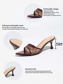 女士优雅穆勒凉鞋 - 蕾丝网面，经典套脚设计，性感收腰，宽鞋面，尖头，优雅猫跟，酒杯跟，低跟鞋，适合春夏时尚、晚宴、T台走秀、休闲、居家、户外、旅行、职场、通勤等场合，高端品质，镜面抛光，透气蕾丝质感，尽显成熟魅力，酒红色 - 酒紅色 - 查看 8