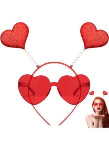 一套心形发箍和心形时尚眼镜，情人节、婚礼、生日、派对的服装配饰 - 均码 - 红色 - 彩色 - 查看 10