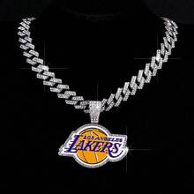 1 Piece Fashion  Alloy Inlaid Diamond Lakers Theme Necklace Multi-Layer Full Diamond Cuban Chain Sports Style Accessory European And American  Style Men's Necklace - Mặt dây chuyền bạc + dây chuyền  14mm 20in - Xem 13