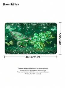 1/3/4pcs Emerald Rose & Diamond Butterfly Shower Curtain Bathroom Sets, Opulent Glitter Floral Pattern Waterproof And Wear-Resistant Accessories,With 12 Hooks - Includes Toilet Seat Cover, Bath Mats, And Rugs - Plastic Fabric - Washable,Mildew-Resistant - Perfect For Holiday Decor,Home/Bedroom/House/Western/Spring Decor, - Multicolor - View 8