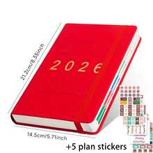 2026 年新日历日志自律签到时间管理一页一天 365 天计划书附带 5 个计划贴纸 A5 计划笔记本学习入门礼物适合工作和学习、学校用品、返校