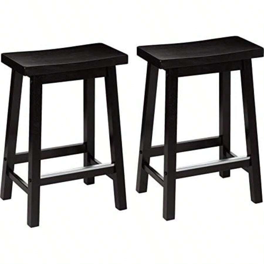 Basics Taburete de madera maciza con altura de encimera de cocina, 61 cm de altura, color blanco, juego de 2(Negro Taburete de barra de 61 cm) - Multicolor - Ver 1