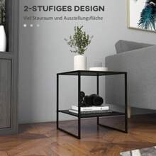 Industrial Style Side Table, Coffee Table, Bedside Table, 1 Shelf, Black - Black - View 4
