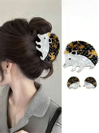 3pcs Women's Fashion Elegant Sweet Cute Animal Element Faux Hedgehog, Big Hedgehog Hair Clips, Princess, Ponytail Hair Clips Hair Claw, Suitable For Vacation, Daily Outing Hair Decoration Accessories, Bohemian Elegant Fashion Claw Clips Causal Hair Clutch Elegant Hair Jaw Clip