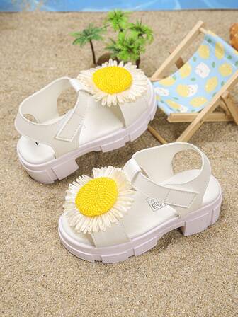 1 Pair Fashionable & Beautiful Girls' Single Strap Anti-Slip Thick Sole Sandals, Stylish & Atmospheric, Suitable For Outdoor Wear In Summer