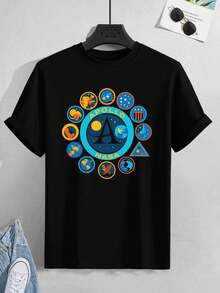 Camiseta gráfica Apollo para hombre en tallas grandes, tejido de alta calidad, corte holgado, transpirable, informal, estampado gráfico único. - Negro - Ver 2