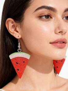 1 pieza Pendientes con forma de sandía de resina, y estilo europeo/americano divertido - Rojo - Ver 1