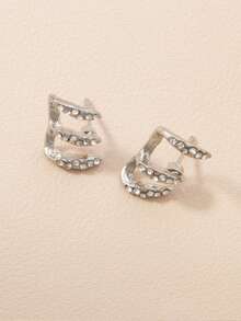 2 pezzi Nuovi orecchini curvi a strati con design minimalista e diamanti incastonati per donne