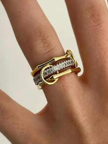 rundraw 3pcs New Elegant Geometric Bamboo Knot Design Zirconia Inlaid Adjustable Copper Gold Rings, Suitable For Women's Daily, Dating, Party, Anniversary, Matching Daily Outfit Accessories, Best Gift For Friends And Lovers On Holidays And Anniversaries - Set Of Rings - View 12