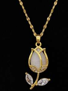 1pc Fashionable Tulip Necklace For Women, Luxury Minimalist Unique Design, High-Quality Elegant Versatile Choker Necklace - Gold - View 5