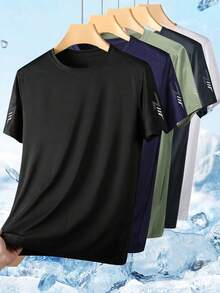 Men's Quick-Dry Printed Breathable T-Shirt - Moisture-Wicking, Comfortable Fit, Suitable For Running, Fitness, Casual, Travel And Other Sports/Outdoor Activities - Black - View 2