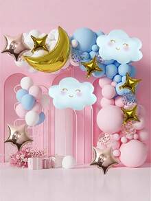 Set de 10 globos de cumpleaños con diseños de luna, nube y estrella de lámina metálica para decoración de baby shower, revelación de género, cumpleaños y bodas