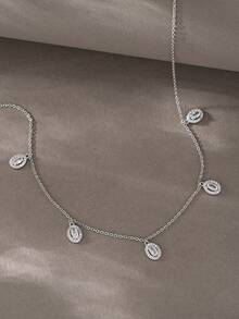 1pc Silver-Tone Necklace, Versatile Copper Cubic Zirconia Necklace, Suitable For Dates, Parties, Gifts, Daily Wear - Silver - View 2