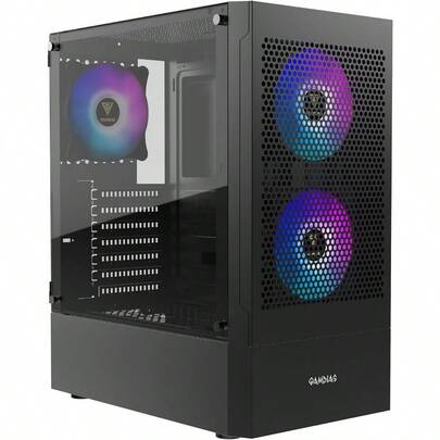 RGB Gaming ATX Mid Tower Computer PC Case With Side Tempered Glass Panel And A Magnetic Dust Filter And 3 Built-In 120mm ARGB Fans