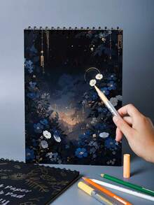 1PC Color-Changing Gold/Silver Blocking Black Card Paper Sketchbook, Changes Color In Sunlight, Spiral Coil Binding Tear-Off Loose-Leaf, Black Card Paper Painting Book, 25 Sheets(50 Pages) Each, Pure Black Paper 150gsm, Spiral Coil Binding Tear-Off Loose-Leaf, Suitable For Sketching Painting And Shorthand Notebooks, Suitable For Artists And Lovers Of Coloring, Drawing, Thick Hard Cardstock For Art, Crafts, School Supplies - Black - View 8