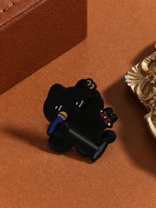 6pcs/Set Fashionable Cute Cartoon Rock Music Festival Black Cat Band Brooch Pin, Suitable For All Seasons/Parties/Gifts/Work Wear - Multicolor - View 4