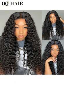 OQ 180% Density, 16-28 Inch Long, No Glue Needed, Convenient Wear, Deep Wave 9x6 Transparent Lace Front Wig, Mini Knot Lace Front Wig, Pre-Bleached Human Hair Wig, Halloween Costume Wig - SNatural - View 3