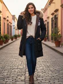 Abrigo Cálido De Felpa Gruesa De Invierno Para Mujer - Negro - Ver 6