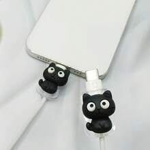 2pcs Cat Themed Cable Protectors, Designed For Phone Charging Cables. Durable, Tear-Resistant, Perfect Gift For Halloween, Christmas Or Birthday. Smartphone Charger Accessory, Desktop Cable Management, Fun Cable Sleeve - Multicolor - View 4