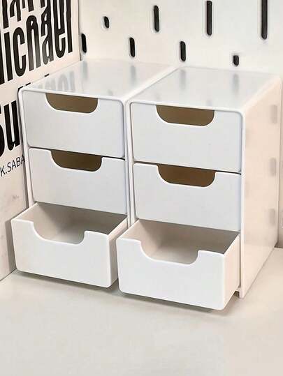 1/2pcs Mini 3-Tier Desktop Storage Box, Furniture, Office Supplies, Jewelry Organizer, Drawer Style Makeup Organizer, Women Travel Essential Organizer, Travel Gift