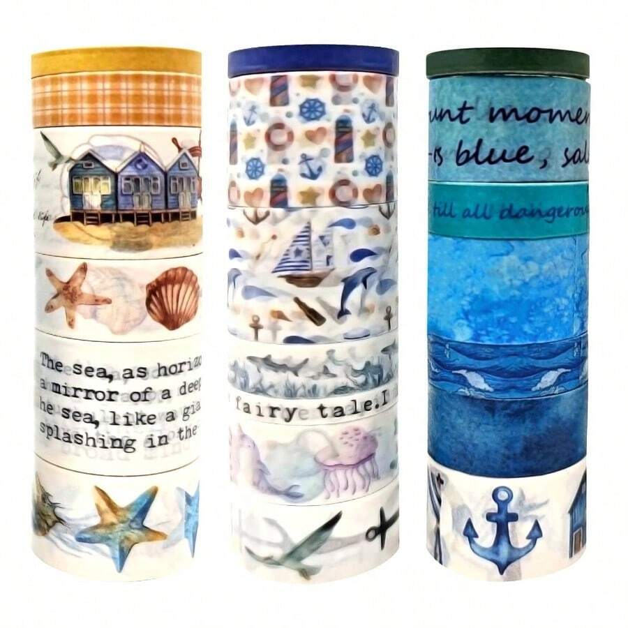 Vintage Floral Washi Tape Set - 18 Rolls Scrapbooking, Journaling, Colored Tape, And Wrapping - Decorative Tapes And Supplies Flowers And Butterflies - Retro Ocean - View 1