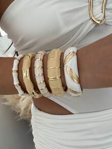 1 Stück Retro Mehrfarbiges Federn Design Metall Armreif, geeignet für den täglichen Arbeitsweg von Frauen, Treffen mit Freunden, romantische Feste, Straßenfotografie, Modeschauen (Die Textur und Farbe des Armbands können vom tatsächlichen Produkt abweichen) - Verschiedenfarbig - Übersicht 3