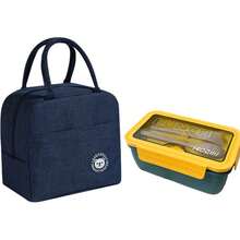 1 Stück große Kapazität Lunchbox mit Besteck, isolierte Tasche, Gabel und Löffel, Erwachsenen Lunchbox, Schul Lunchbox, moderne stilvolle Lunchbox, Doppelfach, geeignet für Arbeit, Outdoor Camping, Schulmaterial - Verschiedenfarbig - Übersicht 8