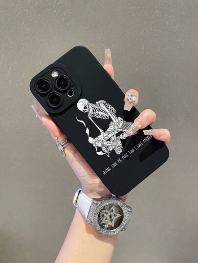 1 pièce Étui de téléphone en TPU antichoc avec motif squelette fumeur, pupille noire. Convient comme cadeau de vacances. Compatible avec Apple iPhone XS/XS Max/XR/11/12/13/14/15/16/17 Pro/Pro Max/14/15/16 Plus. Unisexe