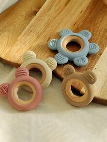 1个婴儿硅胶木环牙胶，适合婴幼儿磨牙，小熊和花朵造型，多种颜色可选，柔软舒适，婴儿用品 - 彩色 - 查看 7